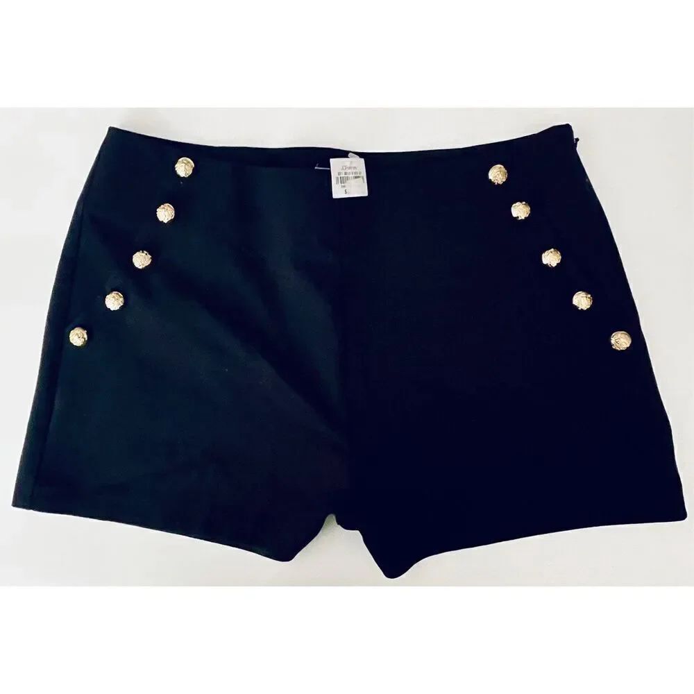 NWT Belle Sky Shorts 12 Black Sailor Shorts with Pockets & Gold Mariner Buttons